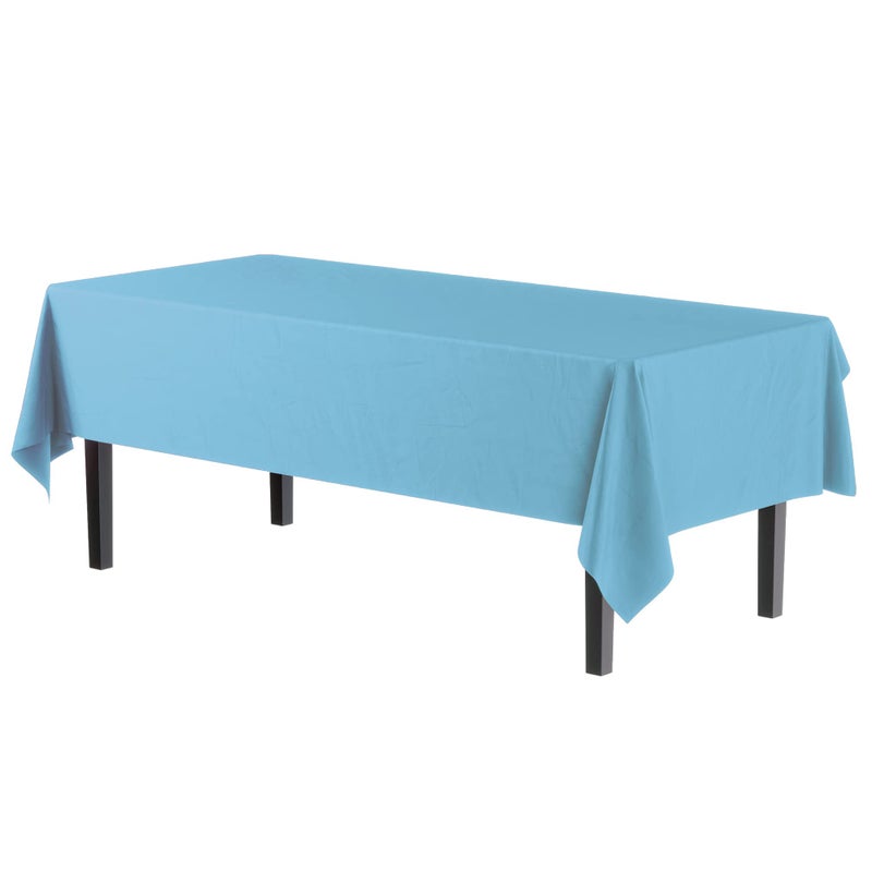 Party Solids 6-Pack Premium Plastic Tablecloth 54in. x 108in. Rectangle Plastic Table Cover - Sky Blue - Image 2